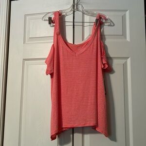 a.n.a. - XL - Coral/White Stripe - Tie Straps Cold Shoulder Top